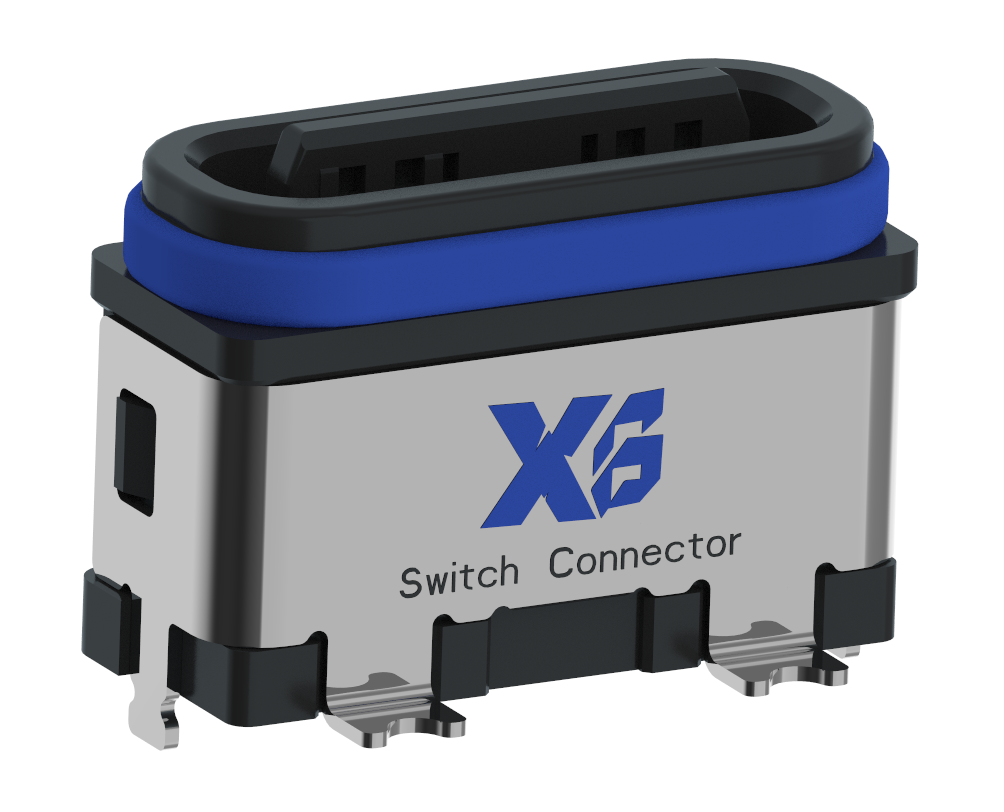 XB-ATCF-06-031-X TYPE C 6P 立贴防水母座H=6.80mm(带钢片)(全塑U型)